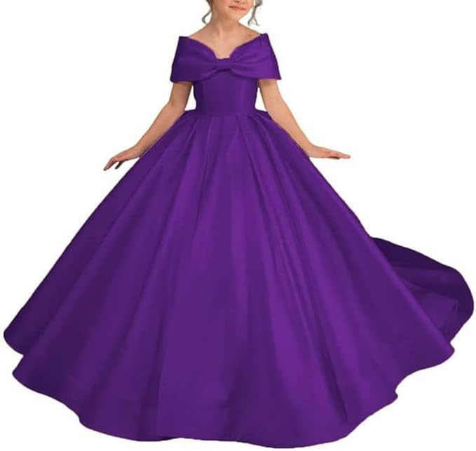 Ball-Gown Off-The-Shoulder Satin Flower Girl Dress