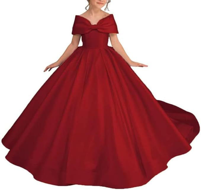 Ball-Gown Off-The-Shoulder Satin Flower Girl Dress