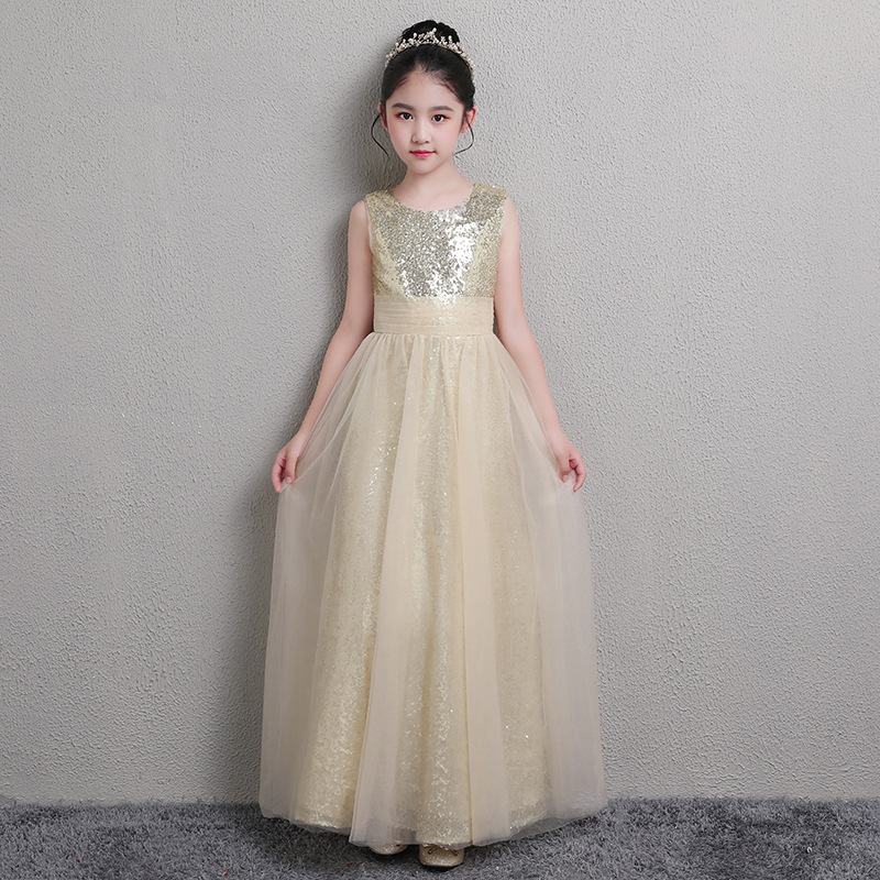 A-Line Square Neckline Tea-Length Tulle Sequined Flower Girl Dress