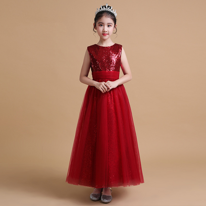 A-Line Square Neckline Tea-Length Tulle Sequined Flower Girl Dress