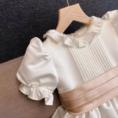 Ball-Gown Scoop Neck Satin Flower Girl Dress With Ruffle
