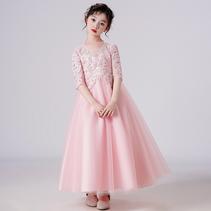 Lace A-Line Illusion Neck 1/2 Sleeves Tulle Flower Girl Dress
