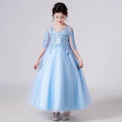 Lace A-Line Illusion Neck 1/2 Sleeves Tulle Flower Girl Dress