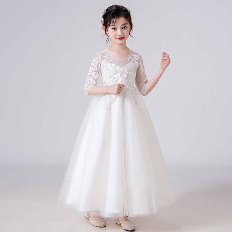 Lace A-Line Illusion Neck 1/2 Sleeves Tulle Flower Girl Dress