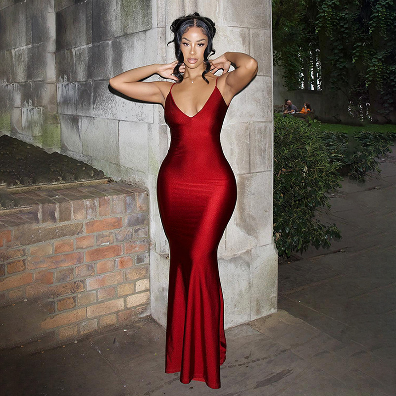 Classic V-Neck Spaghetti Straps Mermaid Sweep Train Prom Dress