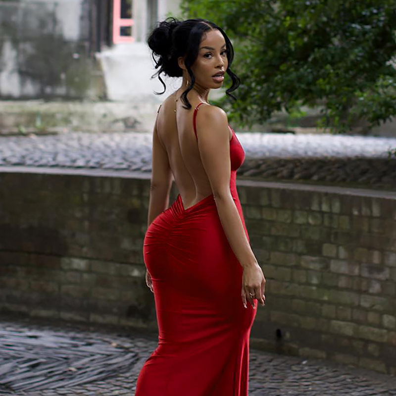 Classic V-Neck Spaghetti Straps Mermaid Sweep Train Prom Dress