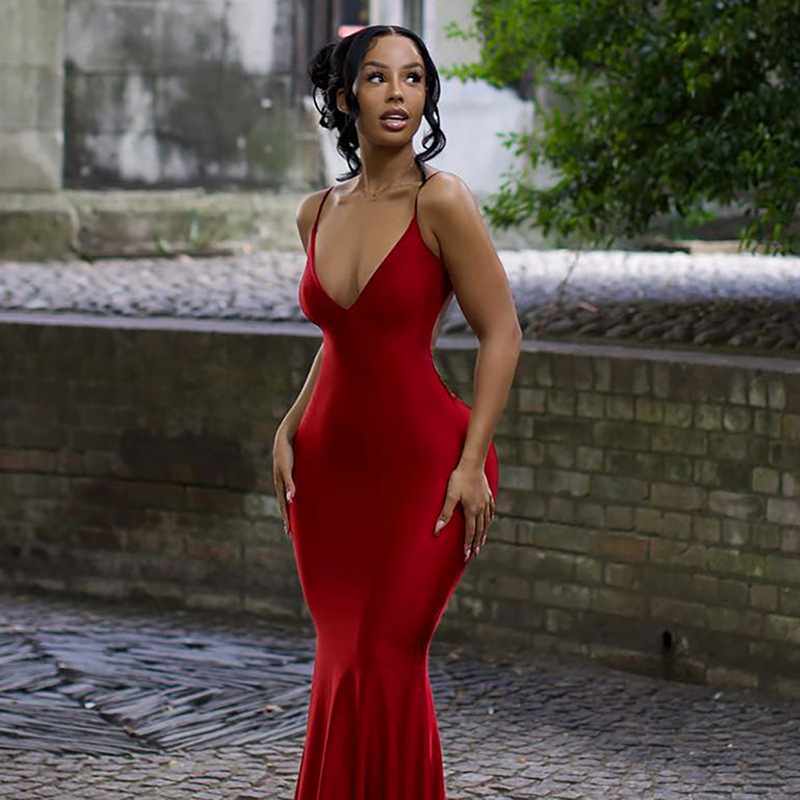 Classic V-Neck Spaghetti Straps Mermaid Sweep Train Prom Dress