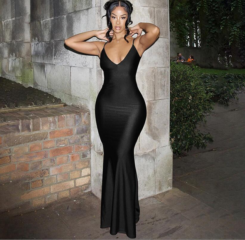 Classic V-Neck Spaghetti Straps Mermaid Sweep Train Prom Dress