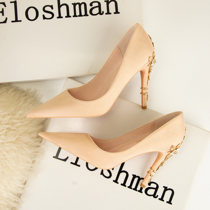 Decorative Heel Pointed Toe Glitter High Heel Shoes