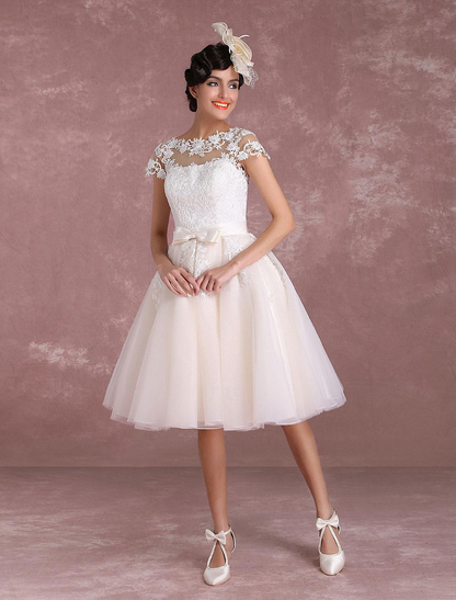 Vintage Lace Applique Short Wedding Dress