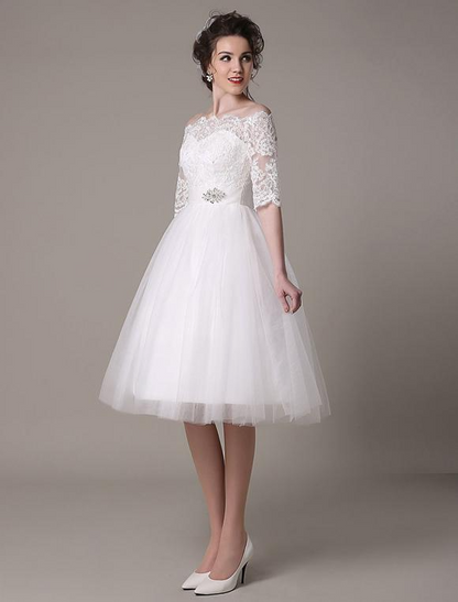 Off-The-Shoulder A-Line Knee Length Wedding Dress