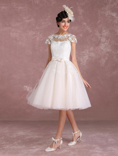 Vintage Lace Applique Short Wedding Dress